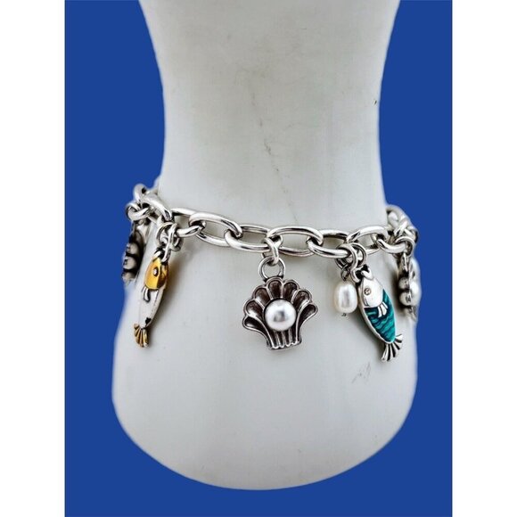 Brighton SEA OCEAN DREAM Fish Shells Nautical Charm Silver Bracelet NWOT - Picture 5 of 7